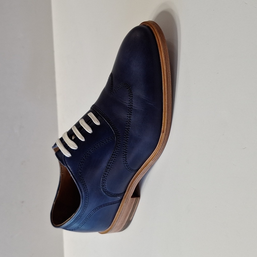 Johnston & Murphy Navy Blue Full Grain Leather Preppy Wingtip Oxfords Size 8